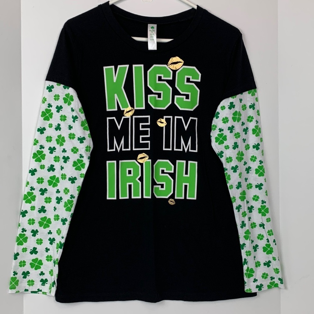 Kiss Me I’m Irish T-shirt black green white gold size XXL (19) junior